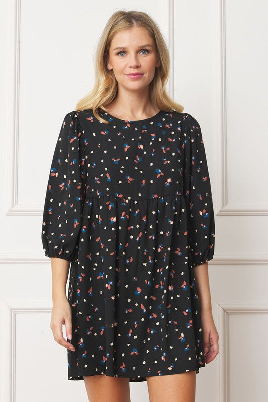 Abstract Polka Dot Bishop Sleeve Mini Dress