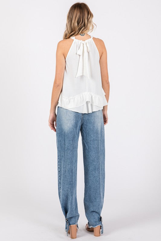 Plus Ruffle Trim Sleeveless Blouse