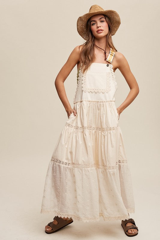 Laced and Tiered Romantic Overall Maxi Dress