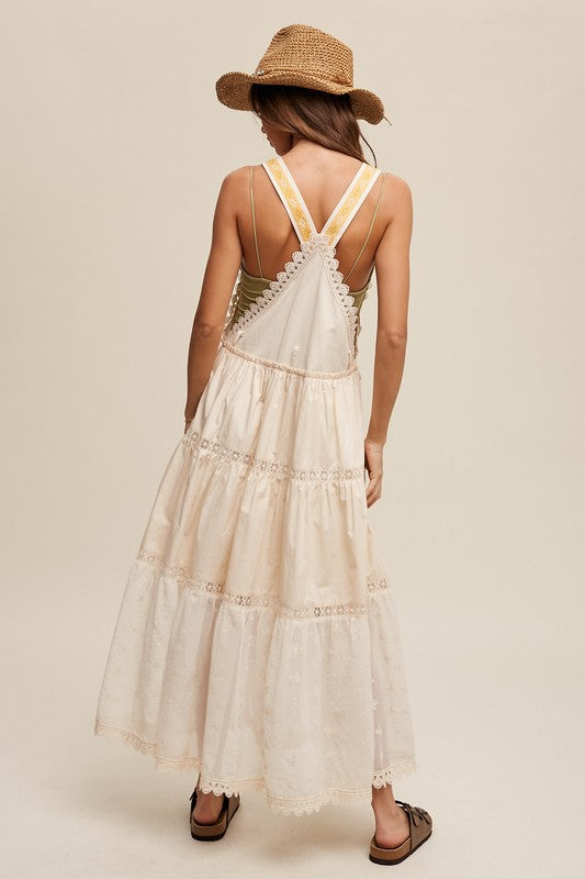 Laced and Tiered Romantic Overall Maxi Dress