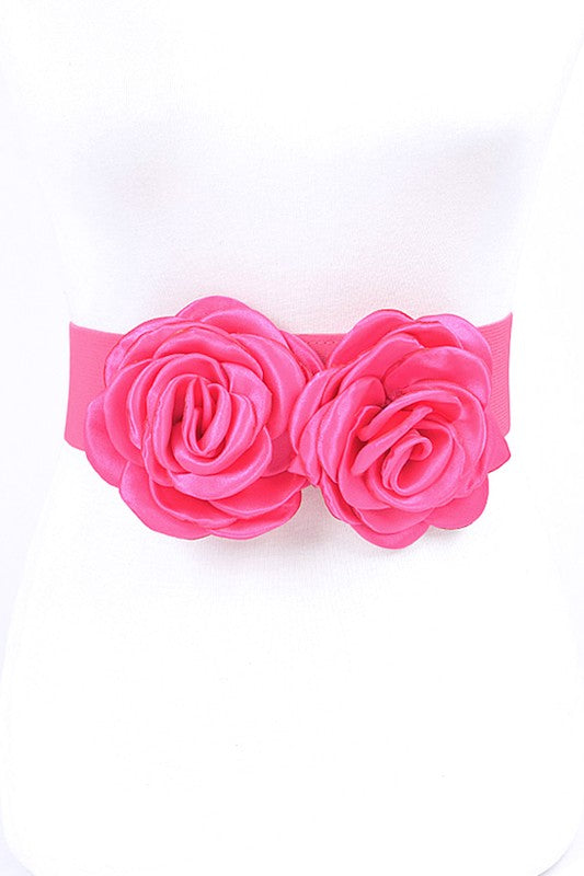 Satin Double Flower Elastic Belt