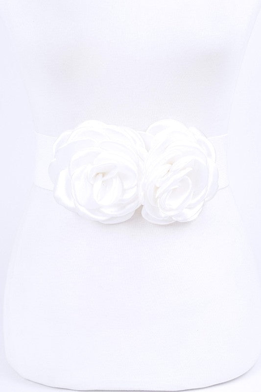 Satin Double Flower Elastic Belt