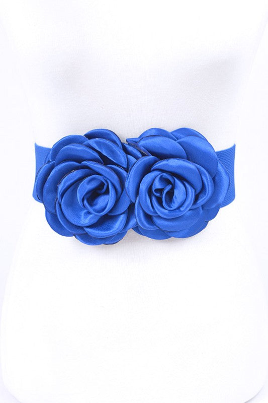 Satin Double Flower Elastic Belt