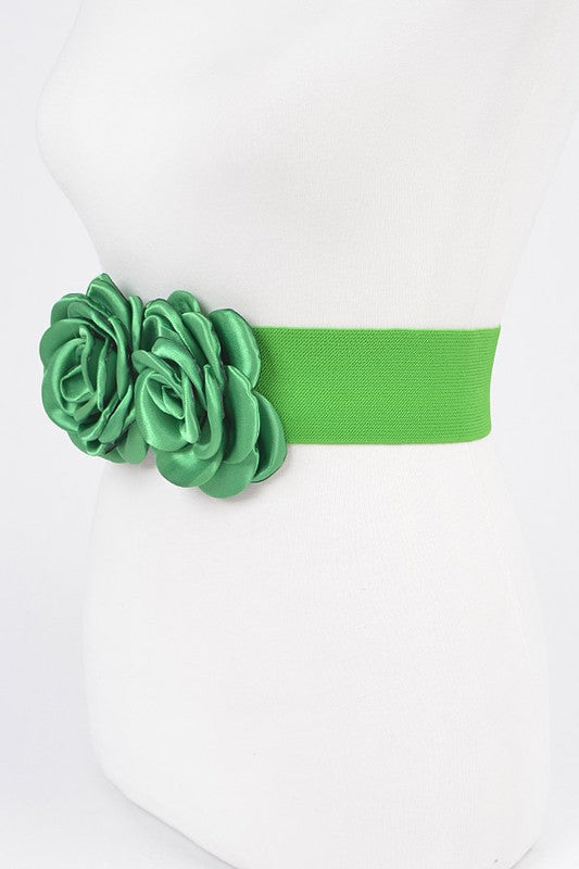 Satin Double Flower Elastic Belt