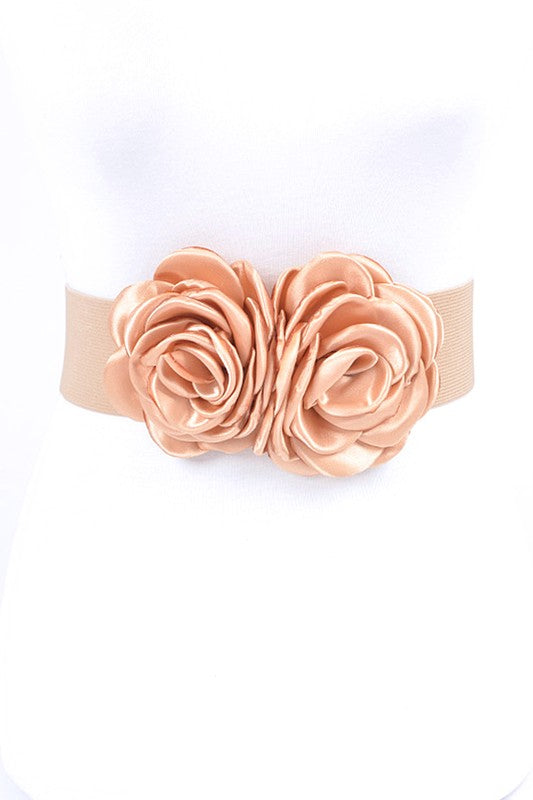 Satin Double Flower Elastic Belt