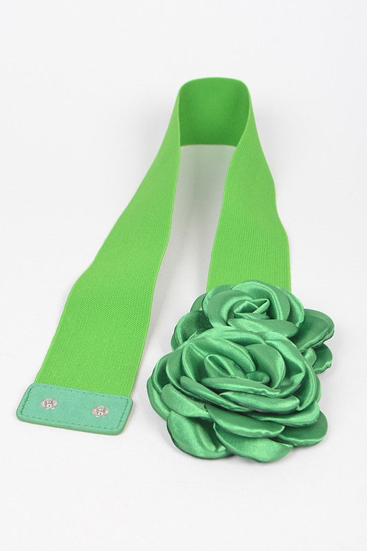 Satin Double Flower Elastic Belt