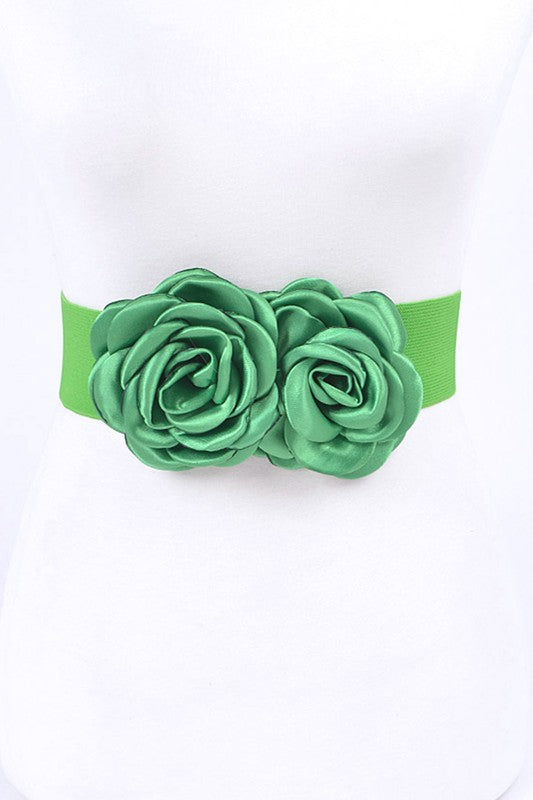 Satin Double Flower Elastic Belt