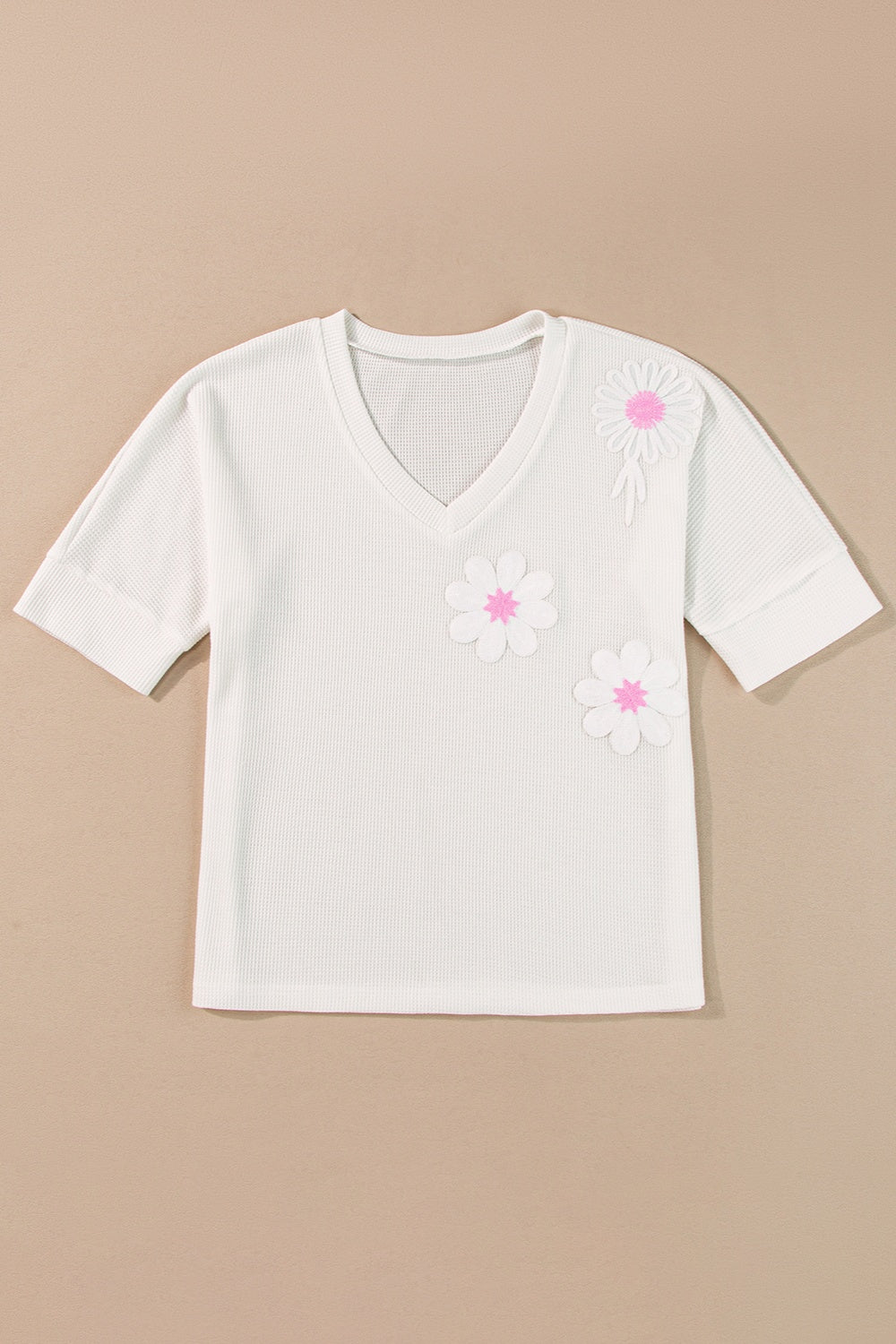 Flower V-Neck Half Sleeve Top