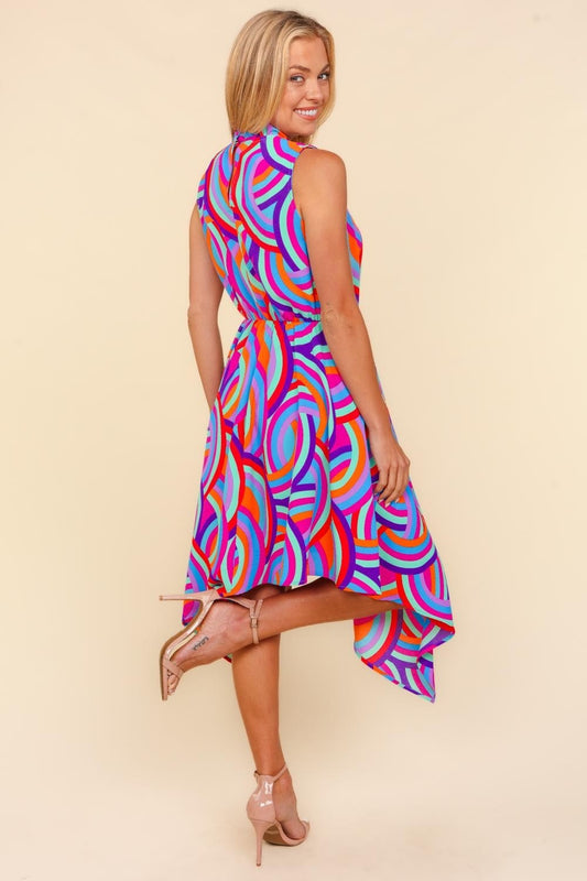 Haptics Full Size Mock Neck Sleeveless Printed Dress