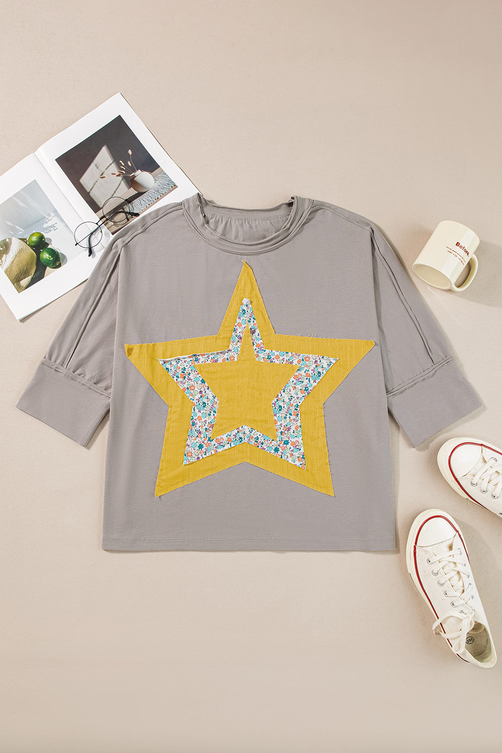 Star Applique Round Neck T-Shirt