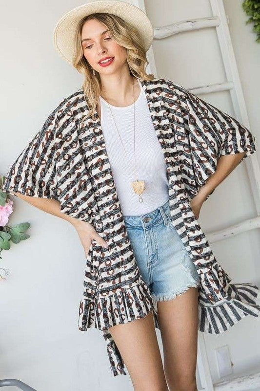 ANIMAL PRINT HI-LO RUFFLE OUTWEAR