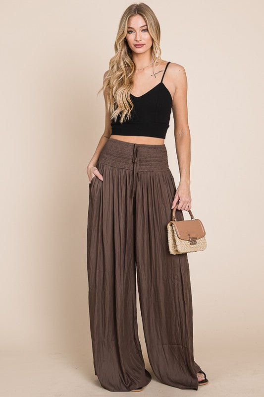 Ruched waist wide resort pants