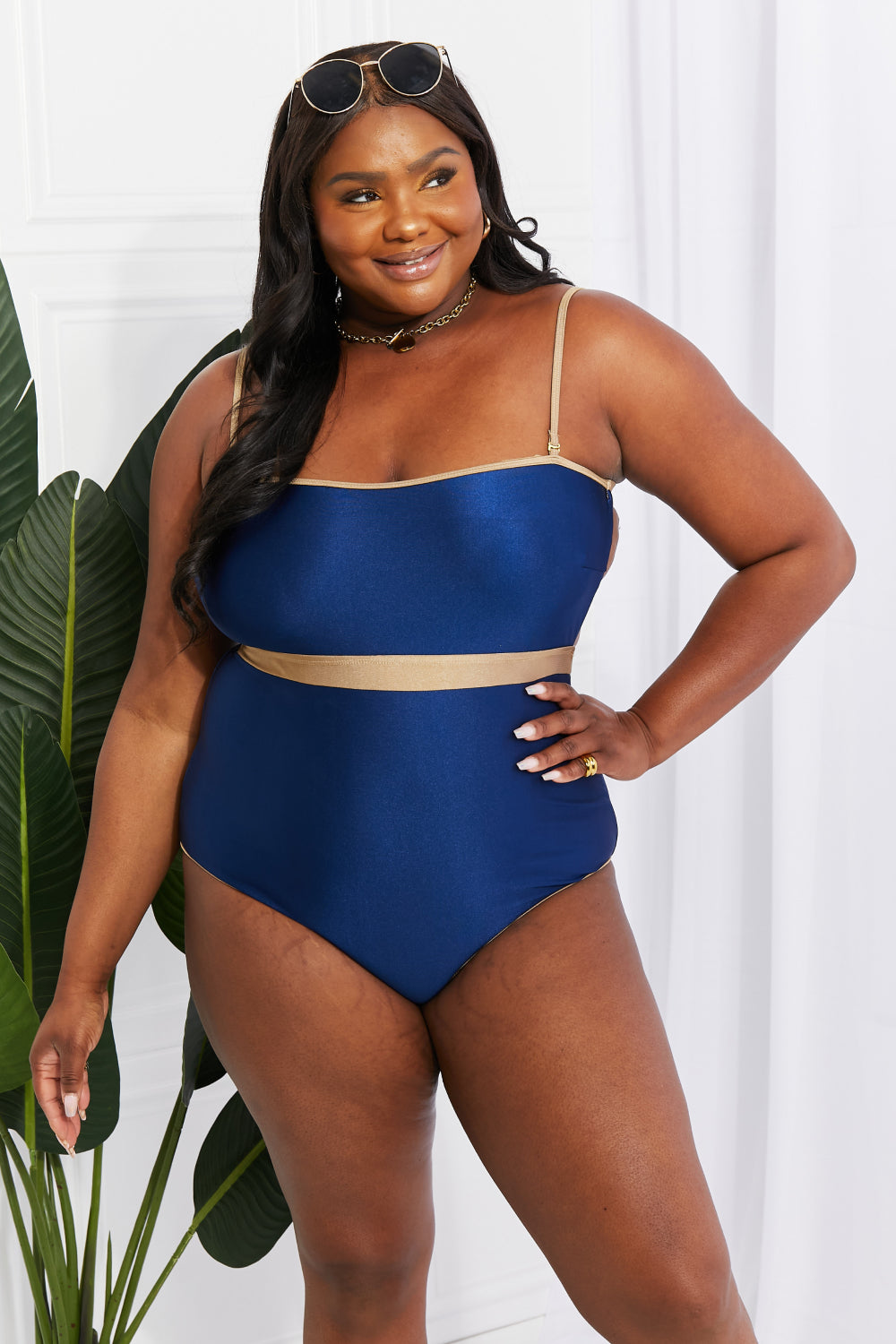 Marina West Swim Wave Break Contrast Trim One-Piece -  Nueva Moda Boutique By Giselly 