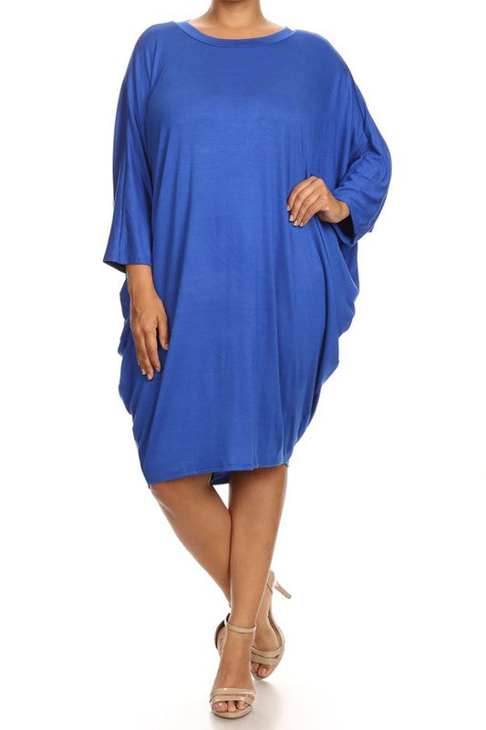 Solid 3/4 sleeve short midi dress -  Nueva Moda Boutique By Giselly 