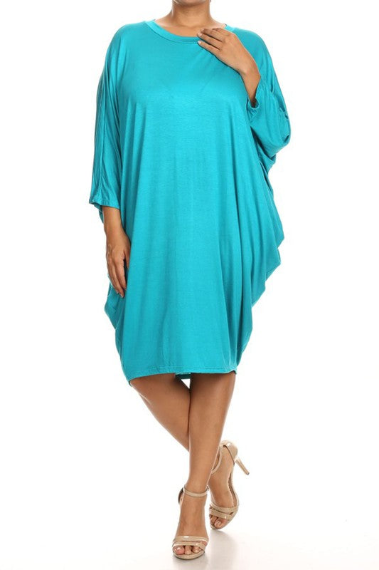 Solid 3/4 sleeve short midi dress -  Nueva Moda Boutique By Giselly 