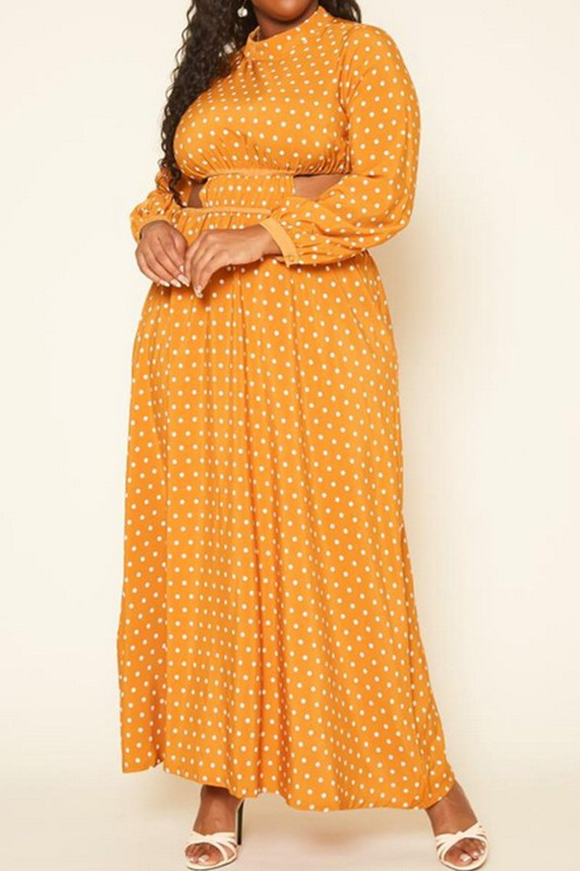 Plus Size Polka Dot Flare Maxi Dress -  Nueva Moda Boutique By Giselly 