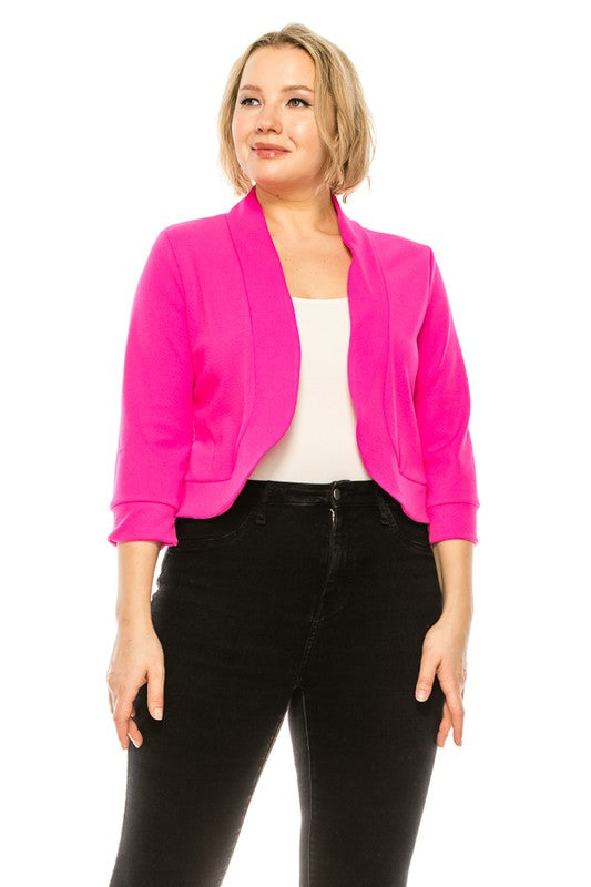 Plus size, solid, waist length blazer cardigan -  Nueva Moda Boutique By Giselly 