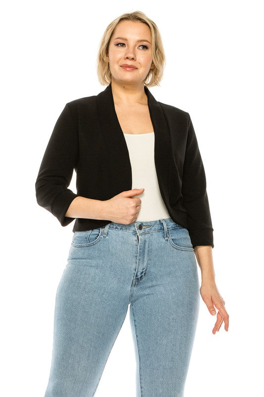 Plus size, solid, waist length blazer cardigan -  Nueva Moda Boutique By Giselly 