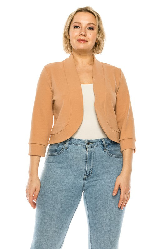 Plus size, solid, waist length blazer cardigan -  Nueva Moda Boutique By Giselly 