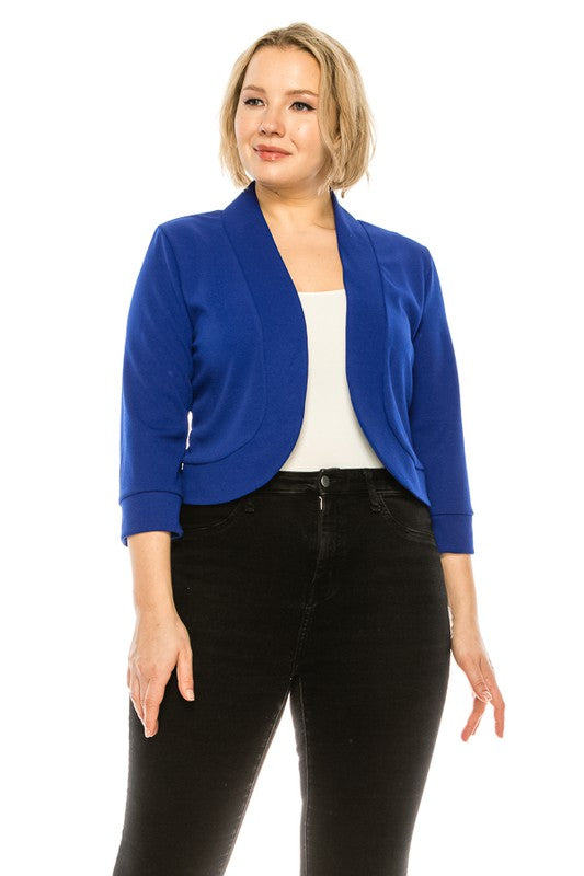 Plus size, solid, waist length blazer cardigan -  Nueva Moda Boutique By Giselly 