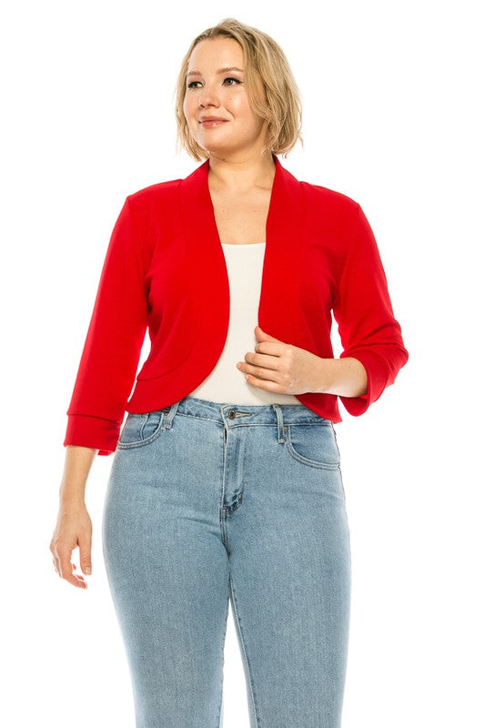 Plus size, solid, waist length blazer cardigan -  Nueva Moda Boutique By Giselly 