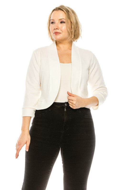 Plus size, solid, waist length blazer cardigan -  Nueva Moda Boutique By Giselly 