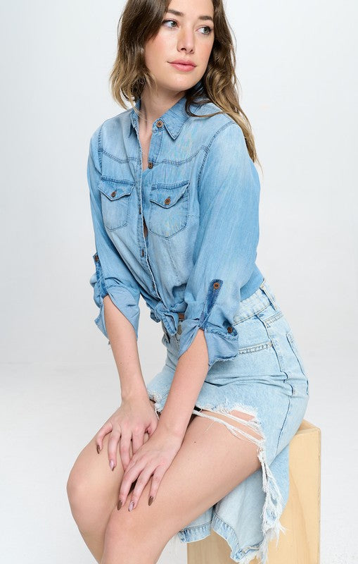 FRONT DESTROYED DENIM SKIRT -  Nueva Moda Boutique By Giselly 