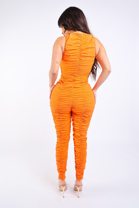 Track Zipper All Over Ruched Jumpsuit -  Nueva Moda Boutique By Giselly 