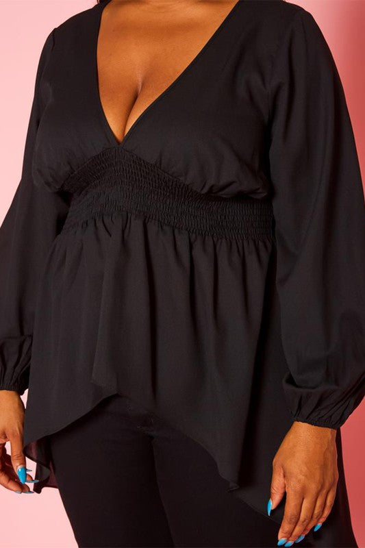 Plus Size High Low Lantern Sleeve Blouse -  Nueva Moda Boutique By Giselly 