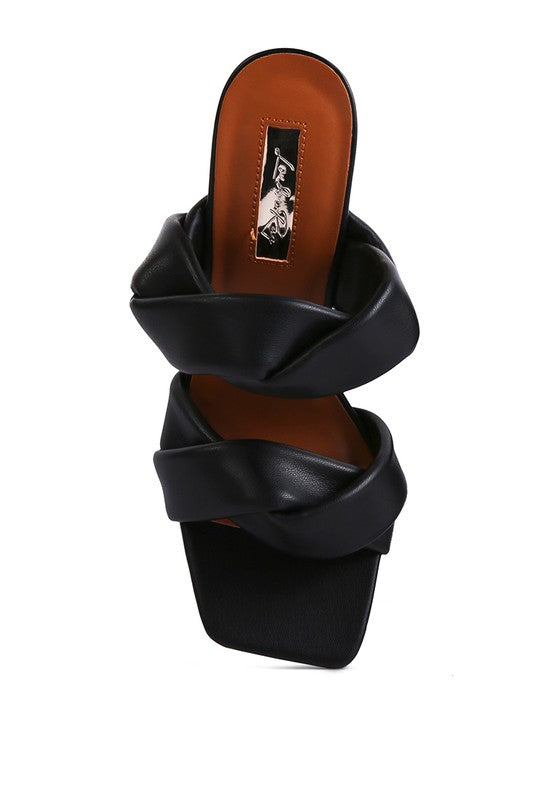 GLAM GIRL TWISTED STRAP SPOOL HEELED SANDALS -  Nueva Moda Boutique By Giselly 