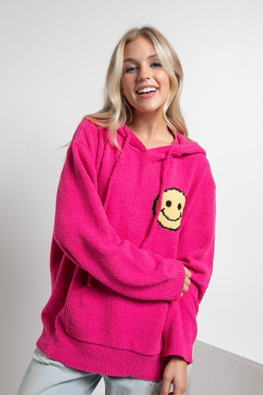 Fuzzy Cozy Hooded Smiley Sweater -  Nueva Moda Boutique By Giselly 