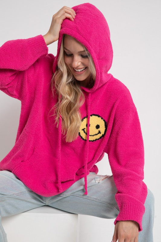 Fuzzy Cozy Hooded Smiley Sweater -  Nueva Moda Boutique By Giselly 