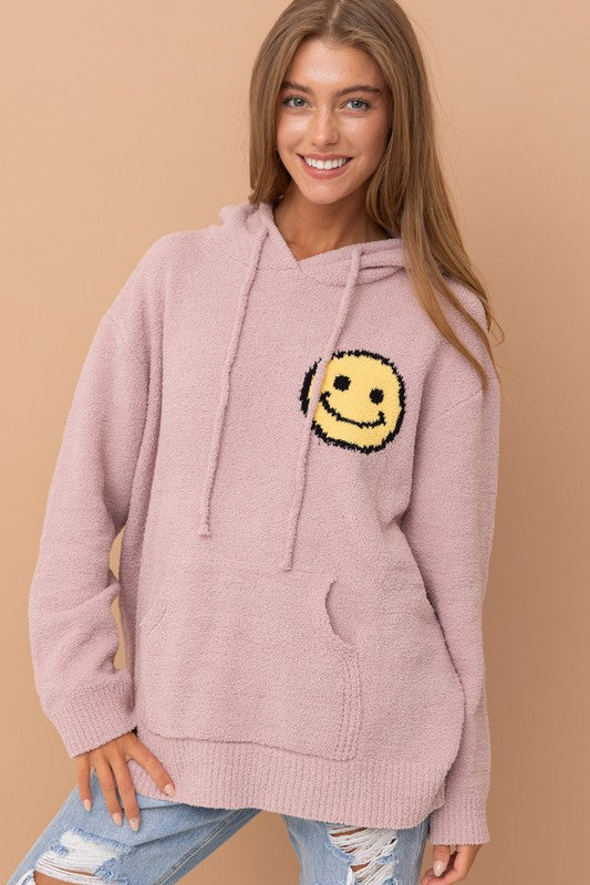 Fuzzy Cozy Hooded Smiley Sweater -  Nueva Moda Boutique By Giselly 