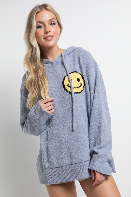 Fuzzy Cozy Hooded Smiley Sweater -  Nueva Moda Boutique By Giselly 