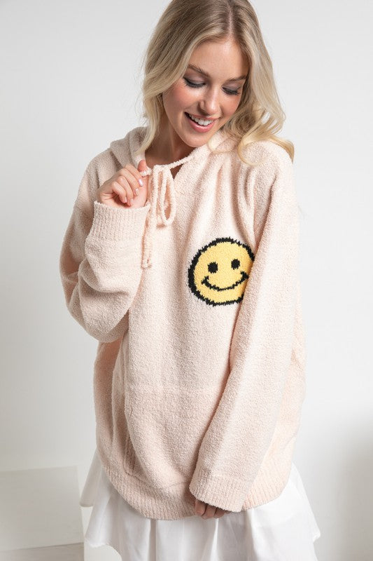 Fuzzy Cozy Hooded Smiley Sweater -  Nueva Moda Boutique By Giselly 