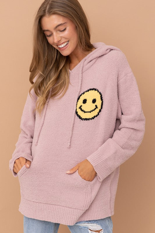 Fuzzy Cozy Hooded Smiley Sweater -  Nueva Moda Boutique By Giselly 