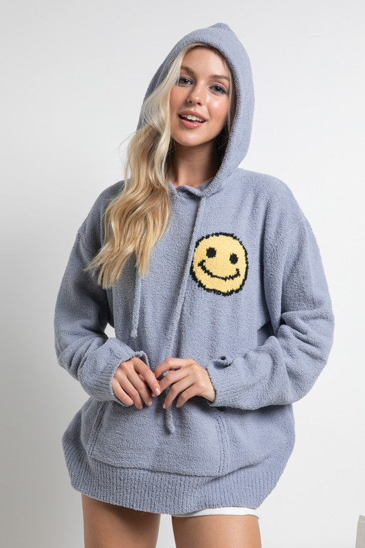 Fuzzy Cozy Hooded Smiley Sweater -  Nueva Moda Boutique By Giselly 