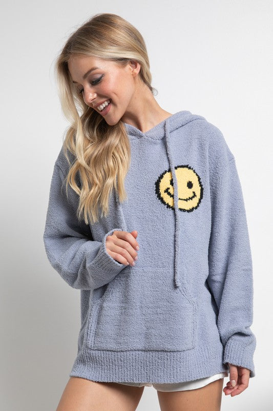 Fuzzy Cozy Hooded Smiley Sweater -  Nueva Moda Boutique By Giselly 