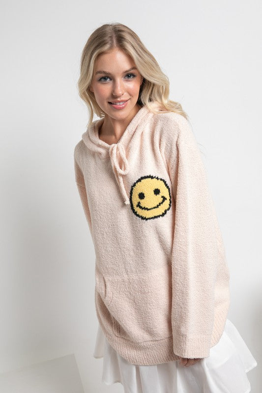 Fuzzy Cozy Hooded Smiley Sweater -  Nueva Moda Boutique By Giselly 