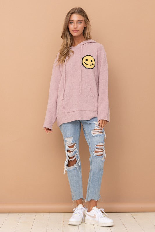 Fuzzy Cozy Hooded Smiley Sweater -  Nueva Moda Boutique By Giselly 