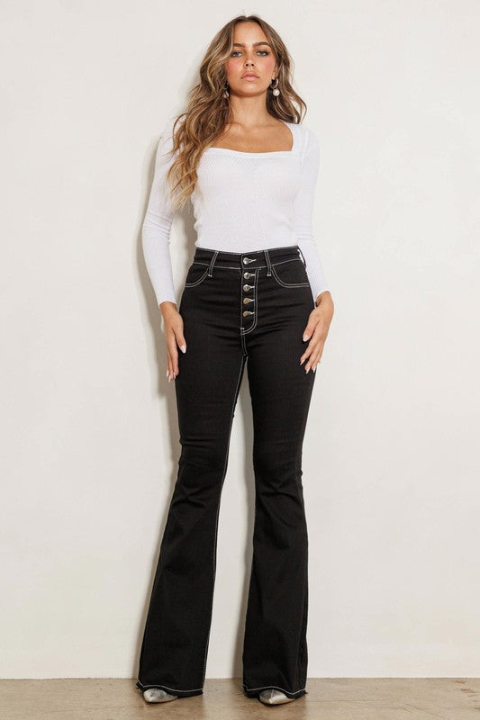 VIBRANT HIGH RISE FLARE JEANS -  Nueva Moda Boutique By Giselly 