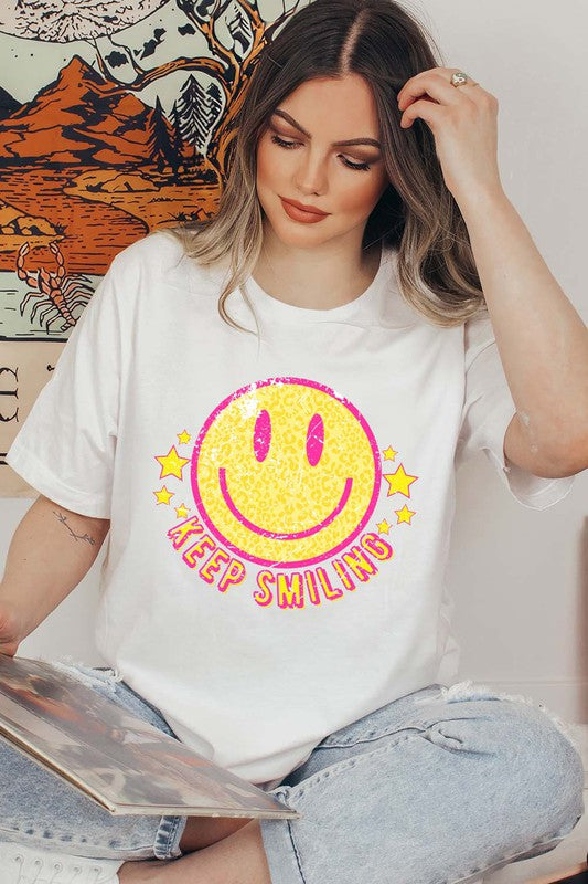 Yellow Happy Face Graphic Tee -  Nueva Moda Boutique By Giselly 