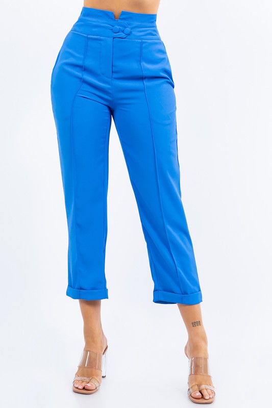 Casual Solid High Waist Capri Pants -  Nueva Moda Boutique By Giselly 