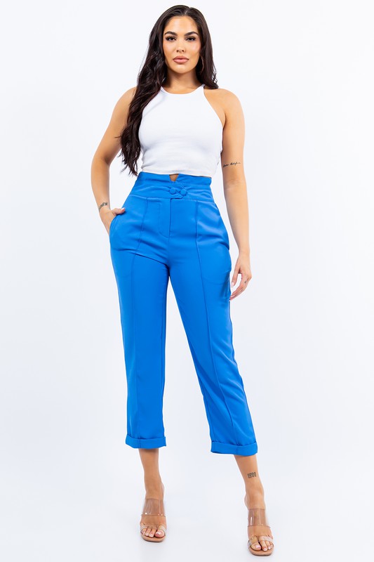 Casual Solid High Waist Capri Pants -  Nueva Moda Boutique By Giselly 