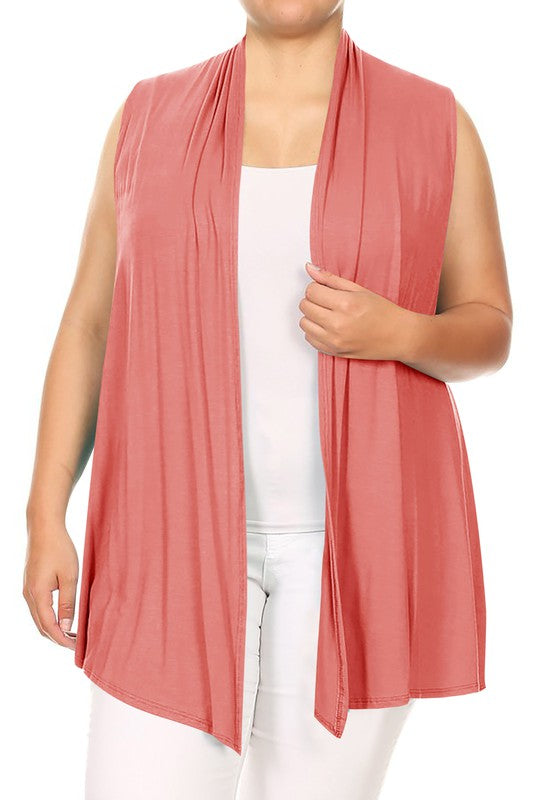 Plus Solid open front vest in a loose fit -  Nueva Moda Boutique By Giselly 