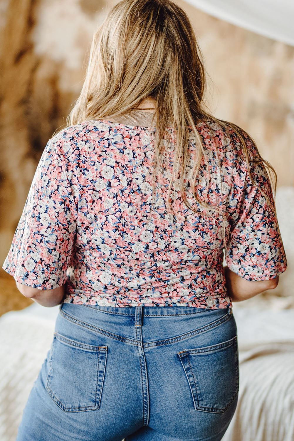 Plus Size Floral Drawstring Detail Blouse -  Nueva Moda Boutique By Giselly 