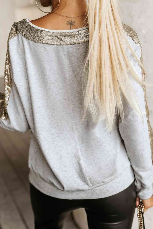 Sequin V-Neck Sweatshirt