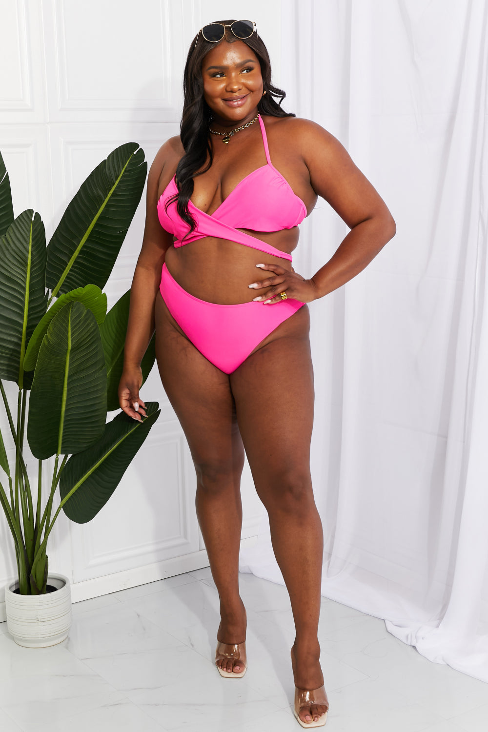 Marina West Swim Summer Splash Halter Bikini Set in Pink -  Nueva Moda Boutique By Giselly 