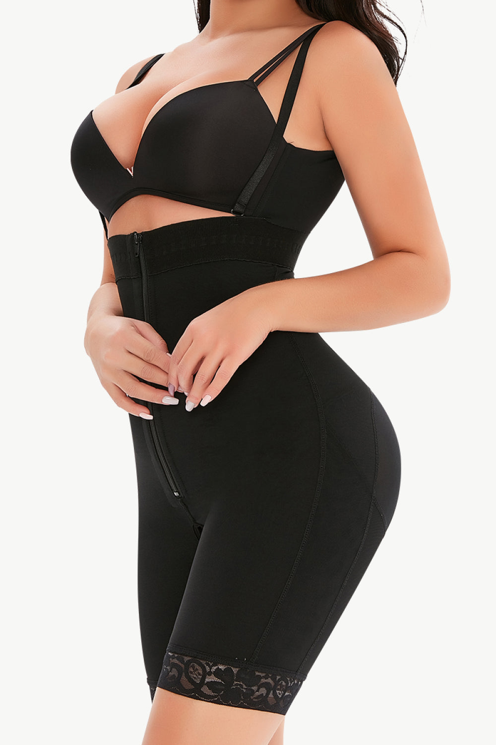 Full Size Lace Detail Zip-Up Under-Bust Shaping Bodysuit -  Nueva Moda Boutique By Giselly 