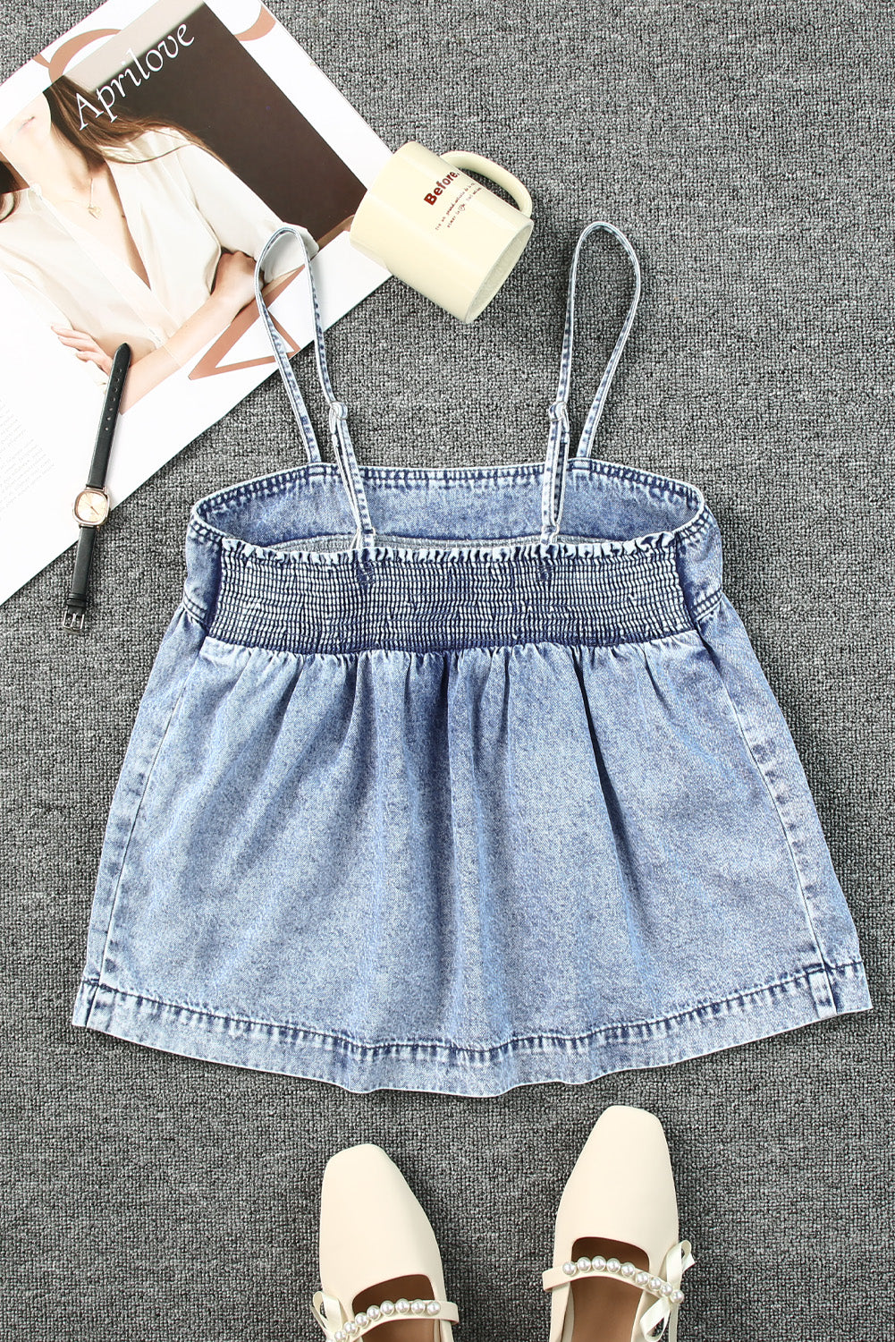 Smocked Adjustable Strap Denim Cami -  Nueva Moda Boutique By Giselly 